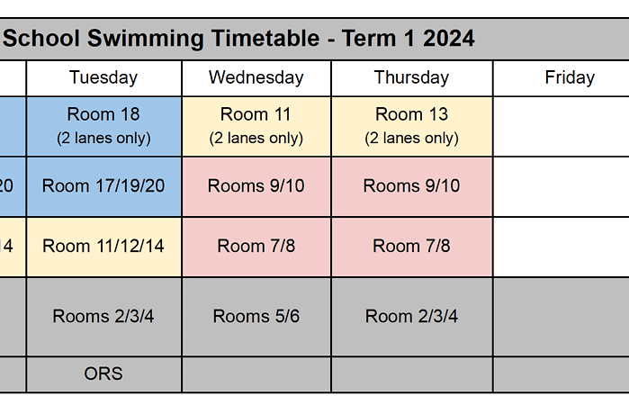 SWIMMING TIMETABLE TERM 1 2024