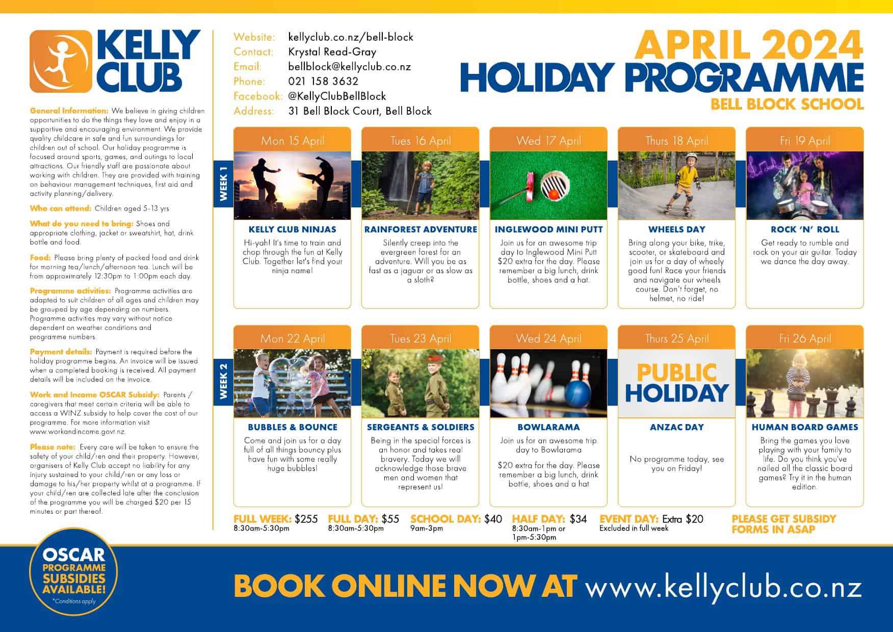 KC April Holiday's Timetable
